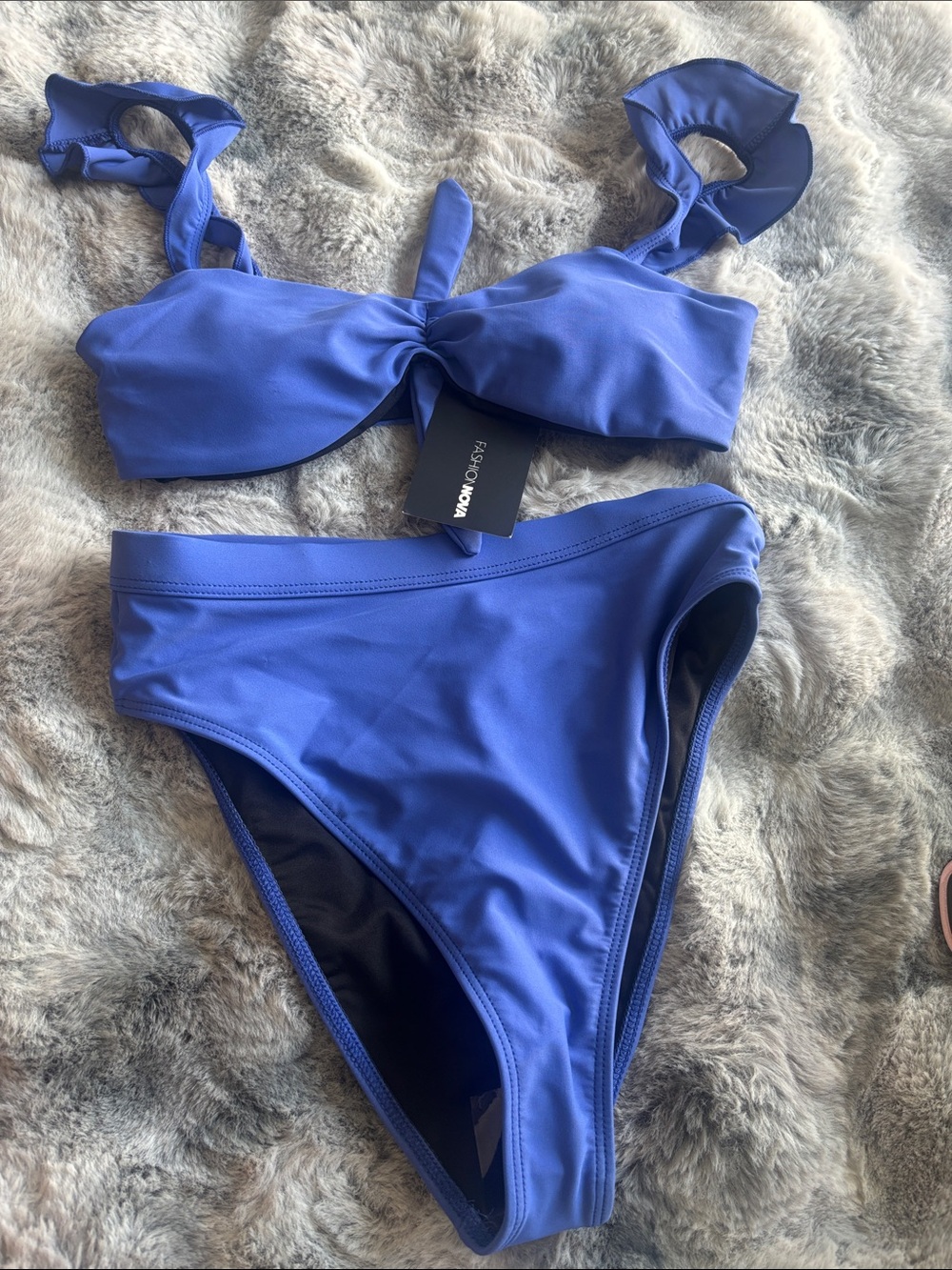 Fashion Nova Cobalt Blue Ruffle Strap Two-Piece Bikini